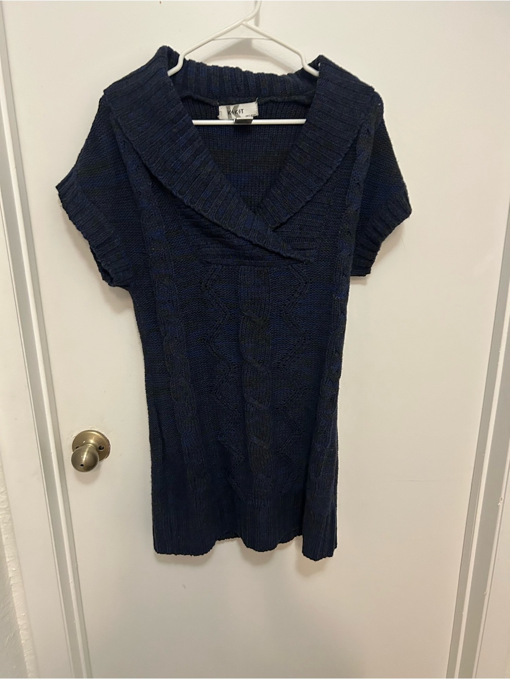 Knit Cable-Front Tunic Sweater - Navy